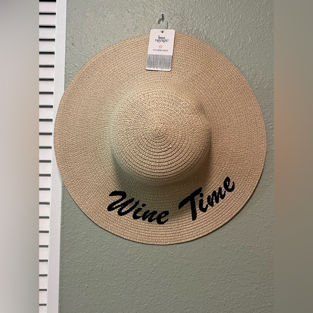 Stylish Tan 'Wine Time' Embroidered Hat